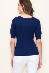 Scoop Neck Puff Elbow Sleeve Top