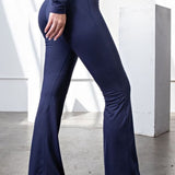 High Waist Band Bell Bottom Leggings - Navy2