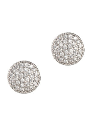Round Disc Stud Earrings - White Gold