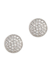 Round Disc Stud Earrings - White Gold