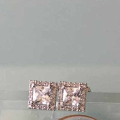 Halo Princess Cut Studs - White Gold