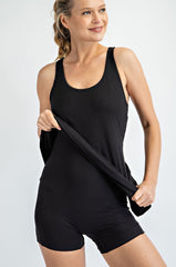 Active Padded Sleeveless Romper - Black