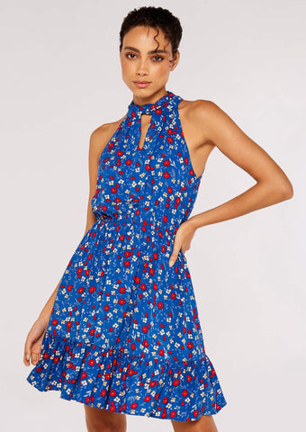 Floral Keyhole Front Halter Dress