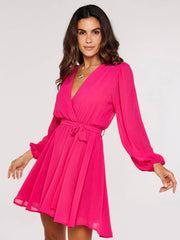 Long Sleeve Chiffon Wrap Dress