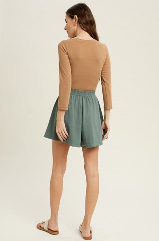 Scoop Neck Ribbed Long Sleeve Bodysuit - Mocha