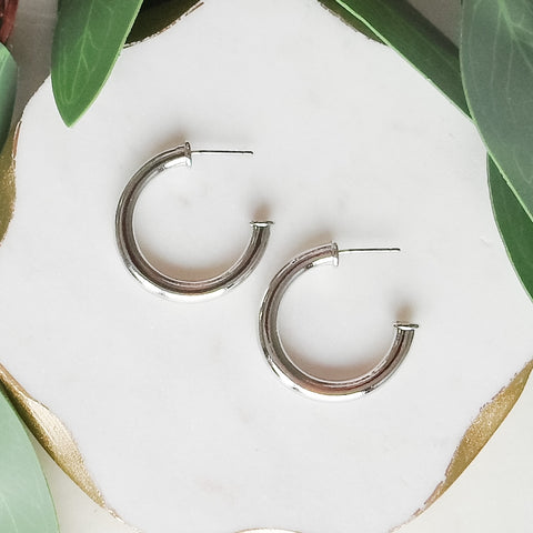 1" Round Shaped Hoop Earrings - Silver