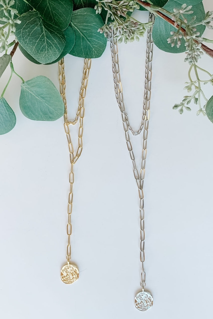 Coin Drop Double Chain Necklace