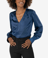 Alessandra Satin Blouse With Shirring - Navy