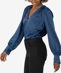 Alessandra Satin Blouse With Shirring - Navy