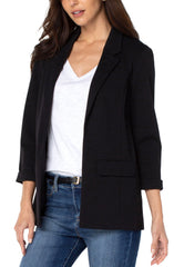 Solid Boyfriend Blazer W/ Princess Darts - Black