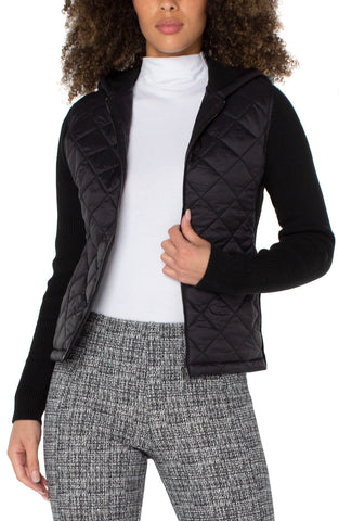Quilted Front Full Zip Hooded Jacket