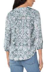 V-Neck 3/4 Puff Sleeve Button Up Shirt