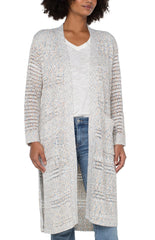 Long Line Open Front Cardigan - Rich Cream Multi