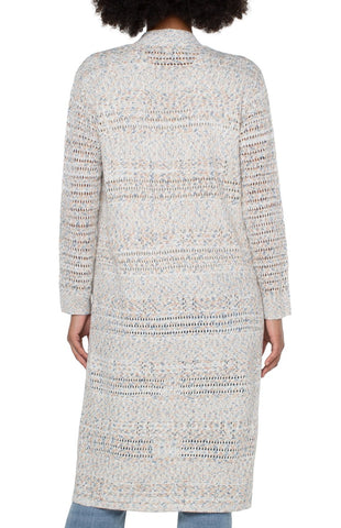 Long Line Open Front Cardigan - Rich Cream Multi
