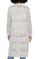 Long Line Open Front Cardigan - Rich Cream Multi