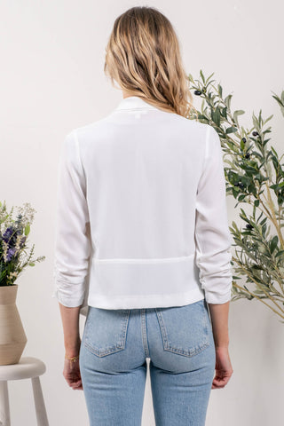 Ruched Sleeve Waterfall Dressy Jacket