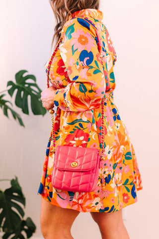Flower Pattern Button Up Dress