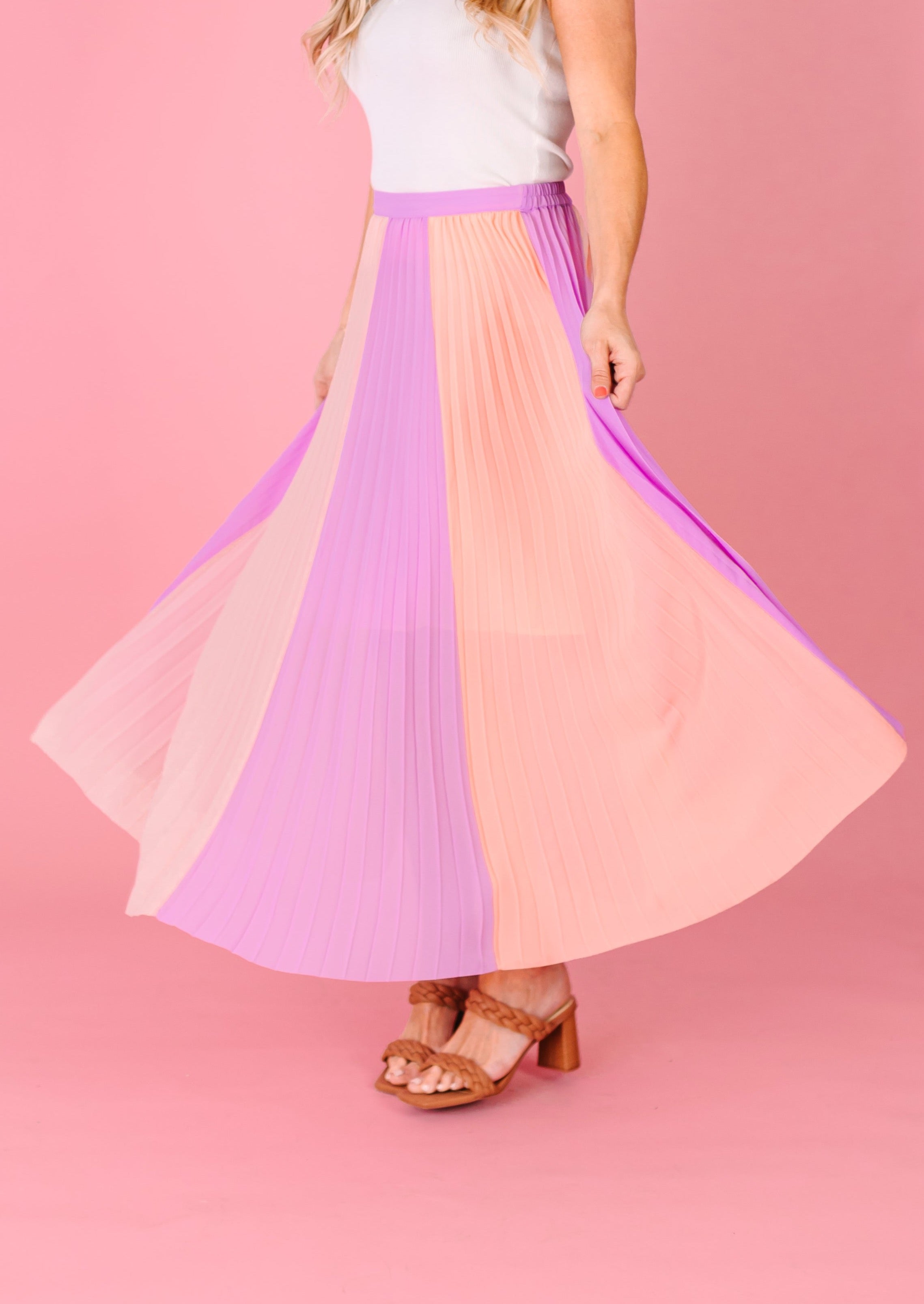 Color Block Pleated Skirt