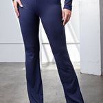 High Waist Band Bell Bottom Leggings - Navy