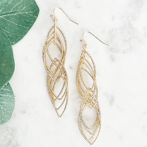 Triple Link Linear Earrings - Gold