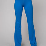 High Waist Band Bell Bottom Leggings - Sonic Blue