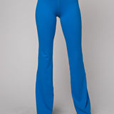 High Waist Band Bell Bottom Leggings - Sonic Blue