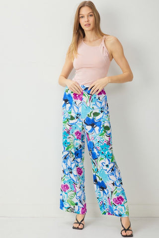 Floral Pattern Elastic Pants