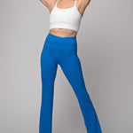 High Waist Band Bell Bottom Leggings - Sonic Blue