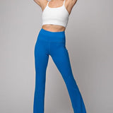 High Waist Band Bell Bottom Leggings - Sonic Blue