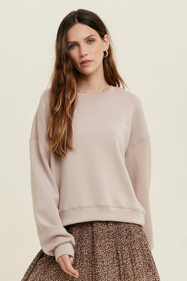 Solid Dolman Crew Neck Pullover