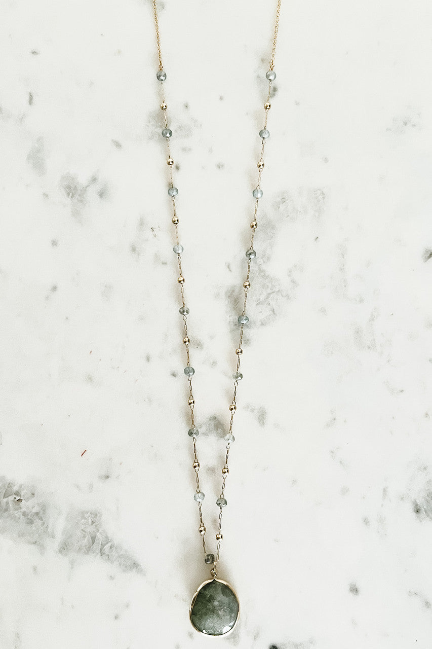 Beaded long Necklace With Stone Pendant
