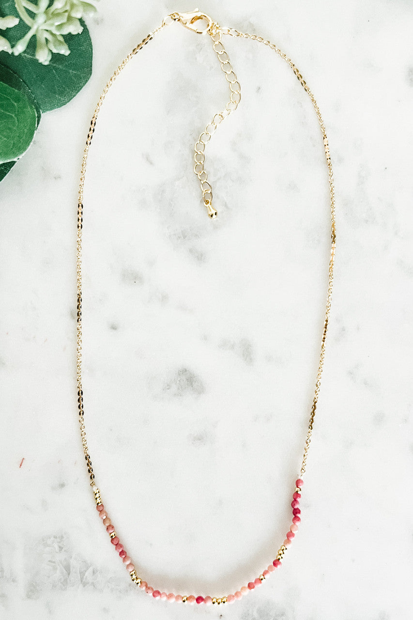 Gold Dipped Precious Stone Necklace - Pink