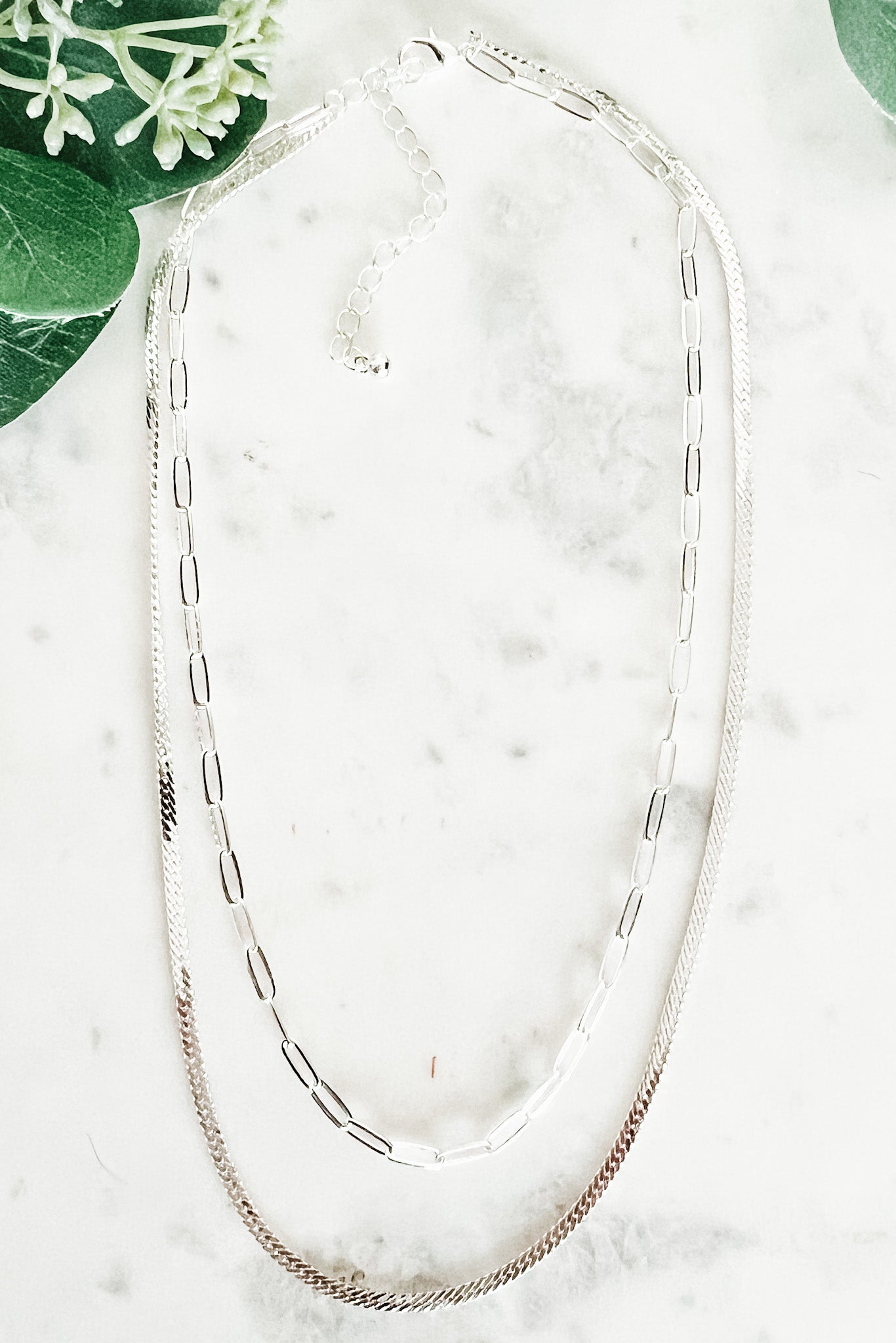 Two Layer Mixed Chain Necklace - Silver