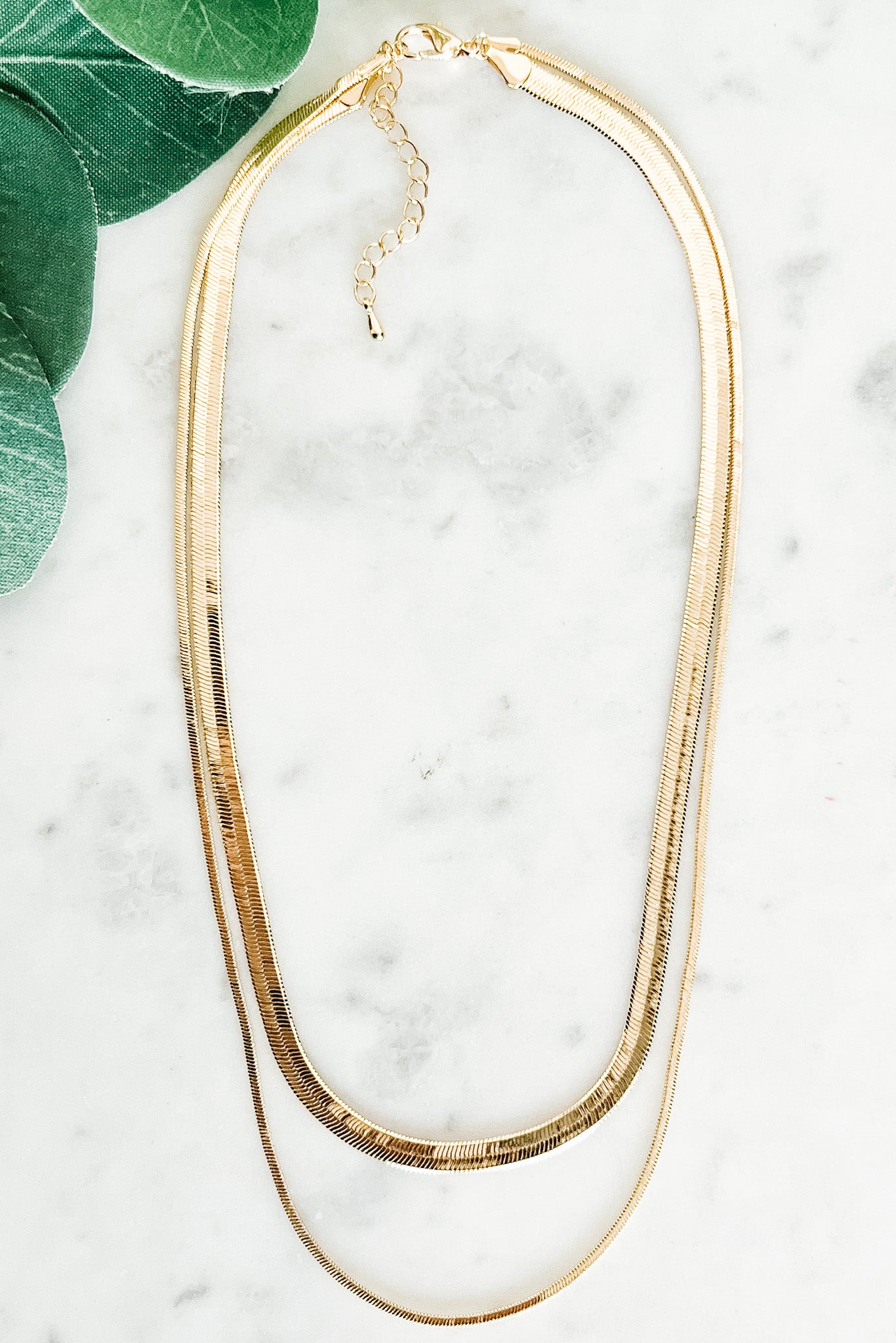 Herringbone Two Layer Necklace - Gold