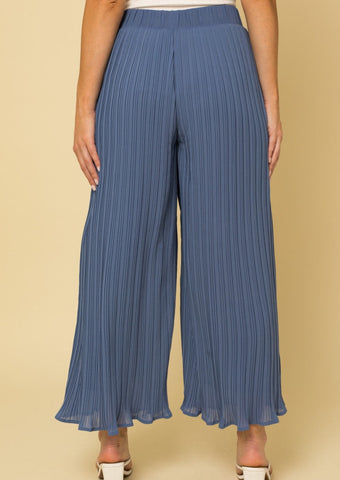 Pleated Elastic Waist Flowy Pant