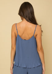 Pleated Flowy V Neck Tank