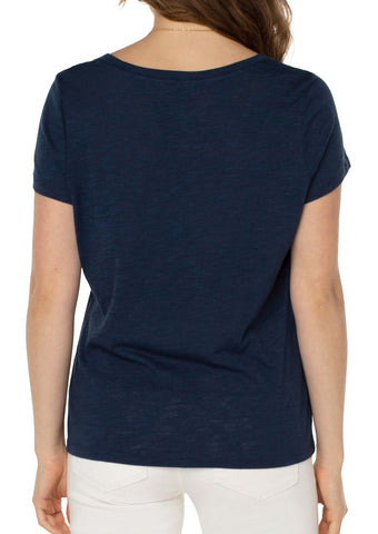 Slim Fit V Neck Slub Knit Tee - Royal Navy