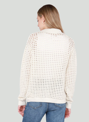 Open Stitch Button Front Cardigan - Off White