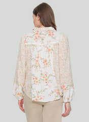 Floral Button Up Blouse With Yoke - Peachy Florals